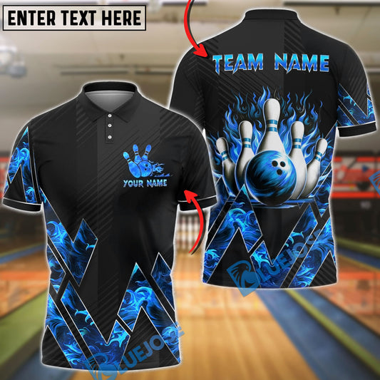 BlueJose Bowling & Pins Fire Graphic Flame Design Customized Name, Team Name 3D Shirt (4 Colors)
