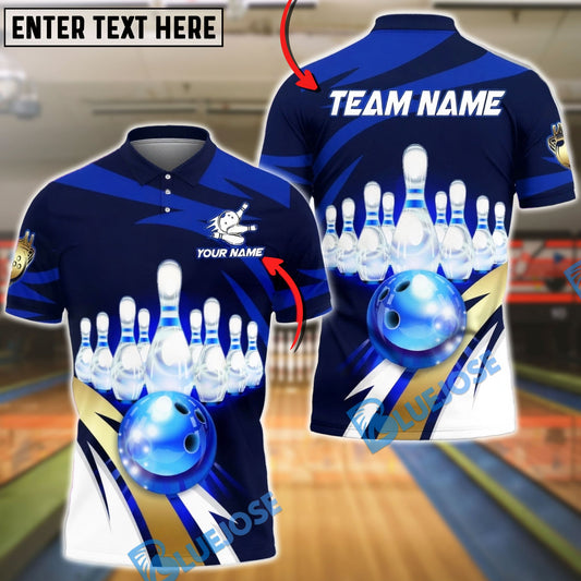 BlueJose Bowling & Pins 10 Pins Strike Maroon & White Graphic Customized Name, Team Name 3D Shirt (4 Colors)