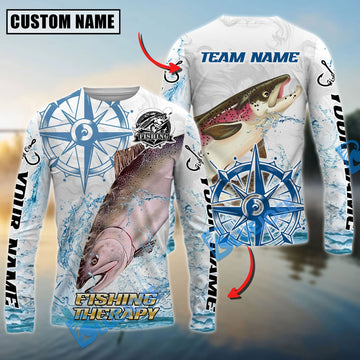 Bluejose Salmon Fishing Compass Navigation Style Custom Name & Team Name 3D Shirts