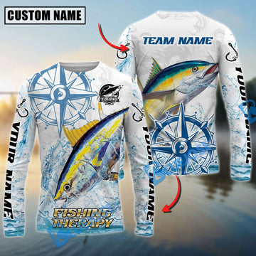 Bluejose Tuna Fishing Compass Navigation Style Custom Name & Team Name 3D Shirts