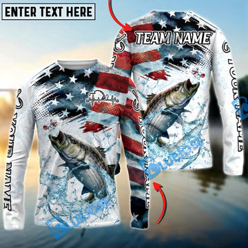 Bluejose Striped Bass Fishing Patriotic Water Splash Theme Custom Name & Team Name 3D Shirts