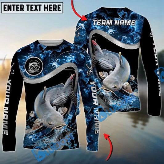Bluejose Catfish Fishing Ocean Wave Predator Custom Name & Team Name 3D Shirts