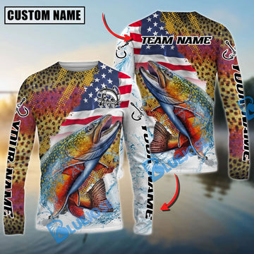 Bluejose Trout Fishing Skin Patriotic Water Splash Custom Name & Team Name 3D Shirts