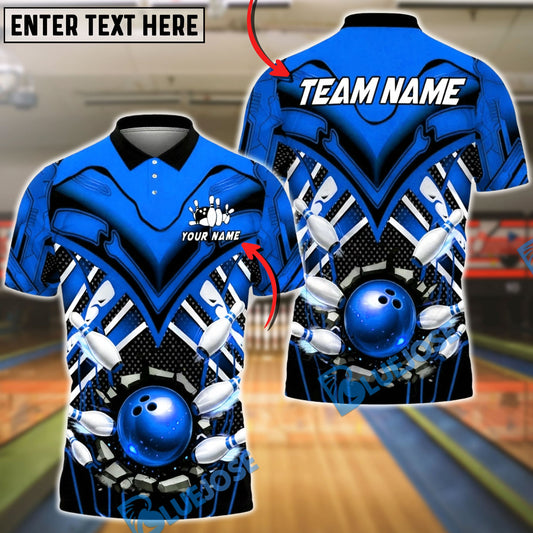 BlueJose Bowling & Pins Tech Armor Strike Explosion Customized Name, Team Name 3D Shirt (4 Colors)