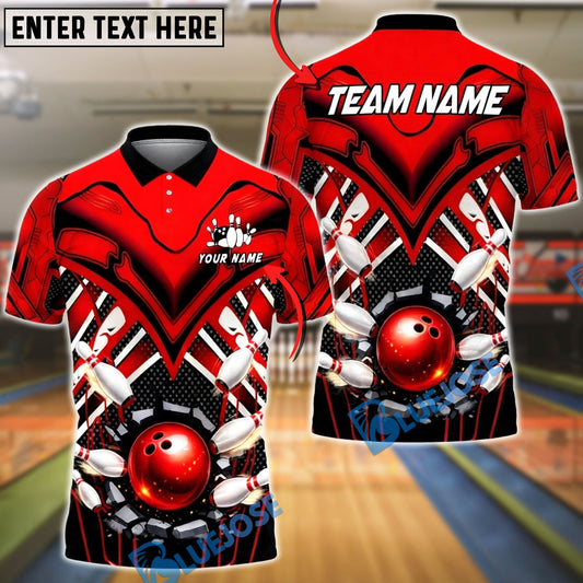 BlueJose Bowling & Pins Tech Armor Strike Explosion Customized Name, Team Name 3D Shirt (4 Colors)