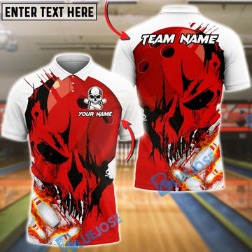 BlueJose Bowling & Pins Flaming Skull Strike Customized Name, Team Name 3D Shirt (4 Colors)