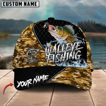BlueJose Walleye Fishing Camo Grid Water Pattern Personalized Cap