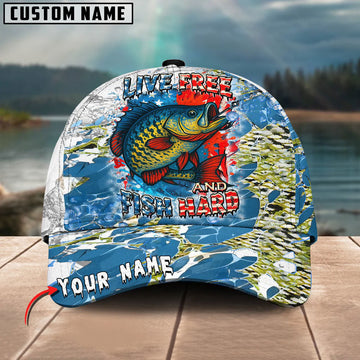 BlueJose Crappie Live Free Fish Hard Design Personalized Cap