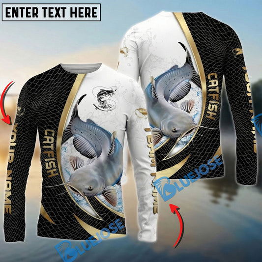Bluejose Catfish Fishing Gold Black Net Dynamic Jump Custom Name & Team Name 3D Shirts