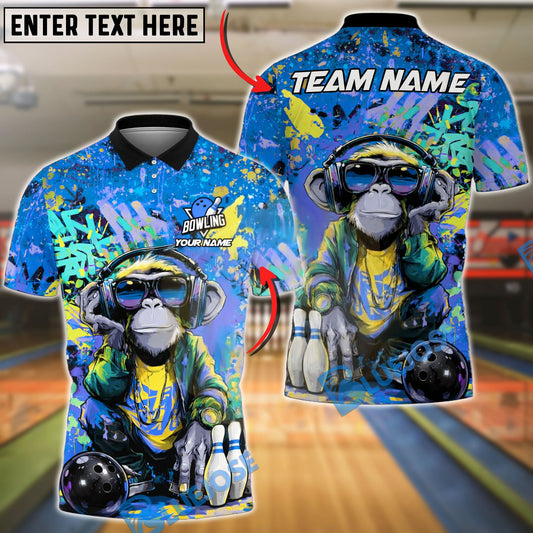 BlueJose Bowling & Pins Graffiti Monkey Street Art Headphones Customized Name, Team Name 3D Shirt (4 Colors)
