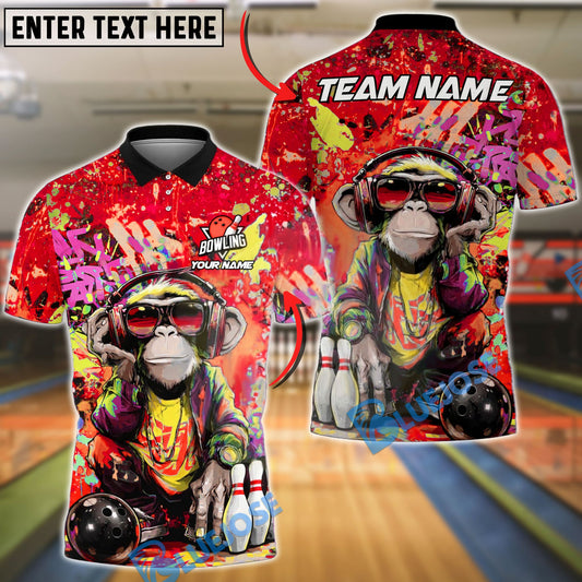 BlueJose Bowling & Pins Graffiti Monkey Street Art Headphones Customized Name, Team Name 3D Shirt (4 Colors)