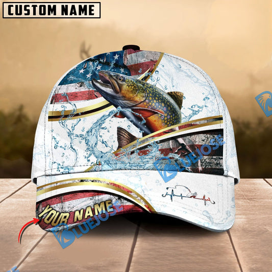 BlueJose Fishing Power Strike Vintage American Flag Design Personalized Cap (12 Breeds)