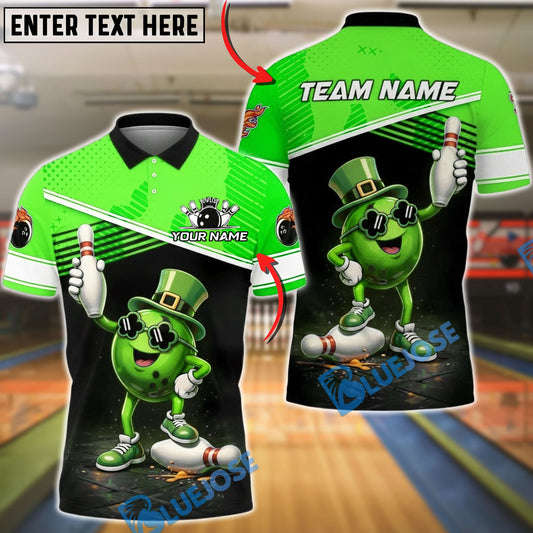 BlueJose Bowling & Pins Cartoon Irish Ball Lucky Character Customized Name, Team Name 3D Shirt (4 Colors)