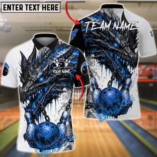 BlueJose Bowling & Pins Fire Dragon Chained Customized Name, Team Name 3D Shirt (4 Colors)