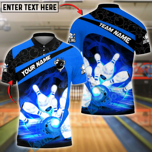 BlueJose Bowling & Pins Strike Fire Motion Pins Smash Customized Name, Team Name 3D Shirt (4 Colors)