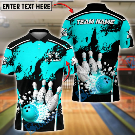 BlueJose Bowling & Pins Explosion Impact Shattered Pins Customized Name, Team Name 3D Shirt (4 Colors)