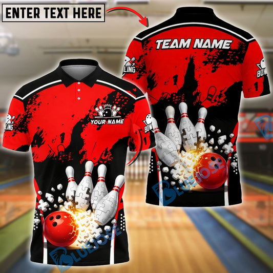 BlueJose Bowling & Pins Explosion Impact Shattered Pins Customized Name, Team Name 3D Shirt (4 Colors)