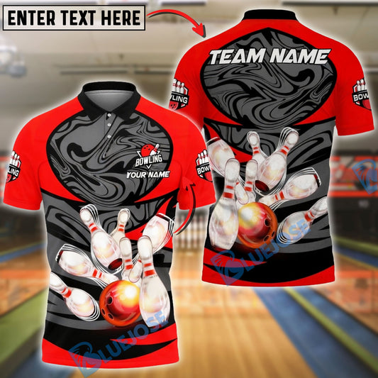 BlueJose Bowling & Pins Strike Glossy Pins Motion Art Customized Name, Team Name 3D Shirt (4 Colors)