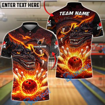BlueJose Bowling & Pins Dark Dragon Lava Strike Customized Name, Team Name 3D Shirt (4 Colors)
