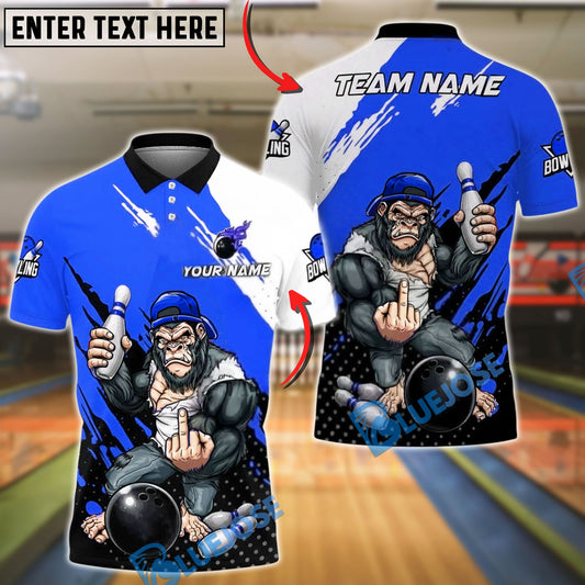 BlueJose Bowling & Pins Savage Gorilla Street Style Strike Customized Name, Team Name 3D Shirt (4 Colors)