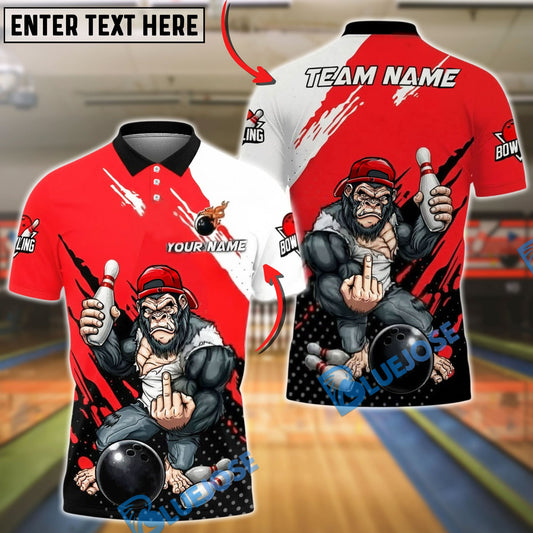 BlueJose Bowling & Pins Savage Gorilla Street Style Strike Customized Name, Team Name 3D Shirt (4 Colors)