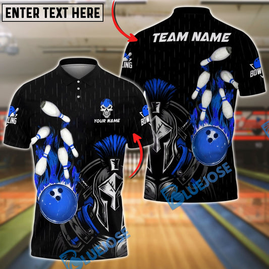BlueJose Bowling & Pins Spartan Warrior Fire Strike Customized Name, Team Name 3D Shirt (4 Colors)