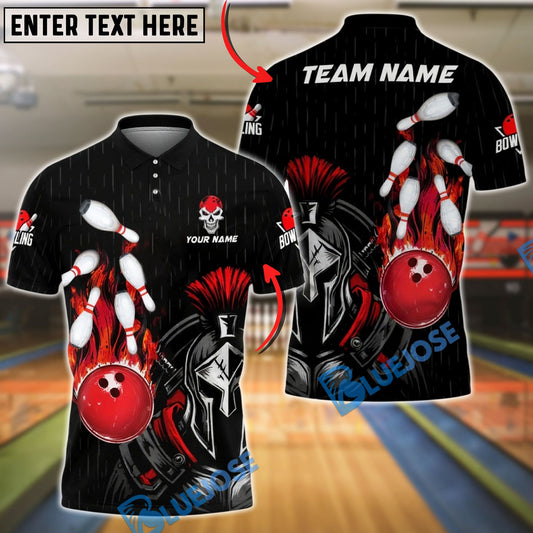 BlueJose Bowling & Pins Spartan Warrior Fire Strike Customized Name, Team Name 3D Shirt (4 Colors)