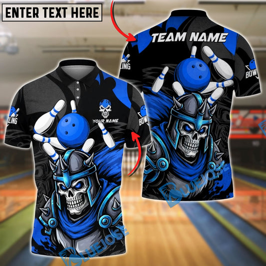 BlueJose Bowling & Pins Skull Knight Dark Power Strike Customized Name, Team Name 3D Shirt (4 Colors)