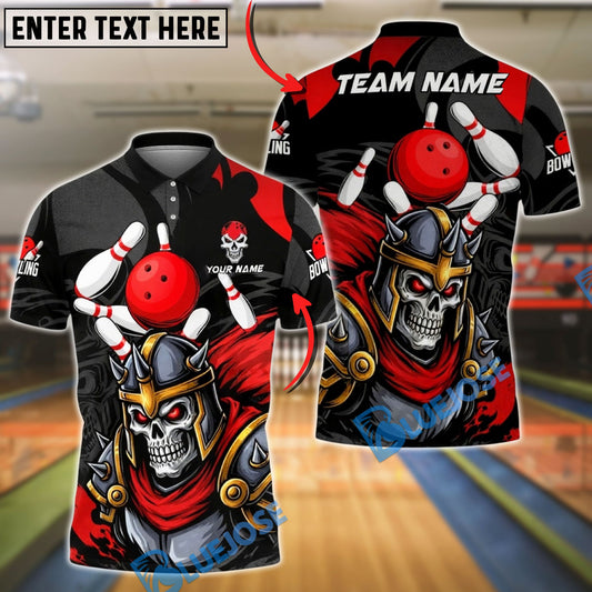 BlueJose Bowling & Pins Skull Knight Dark Power Strike Customized Name, Team Name 3D Shirt (4 Colors)