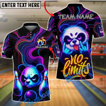 BlueJose Bowling And Pins Angry Neon Panda No Limits Customized Name, Team Name 3D Shirt (4 Colors)