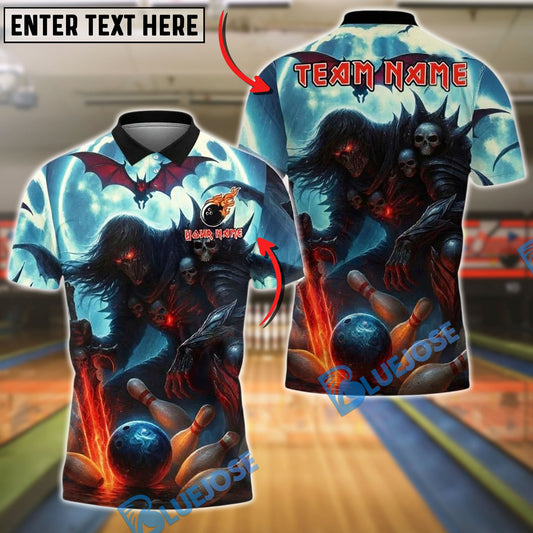 BlueJose Bowling And Pins Dark Knight Skull Moon Customized Name, Team Name 3D Shirt (4 Colors)