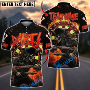BlueJose Darts Pirate Skeleton Fire Battle Customized Name, Team Name 3D Shirt (4 Colors)