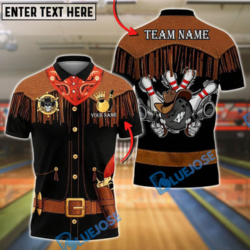 BlueJose Bowling And Pins Cowboy Western Style Customized Name, Team Name 3D Shirt (4 Colors)