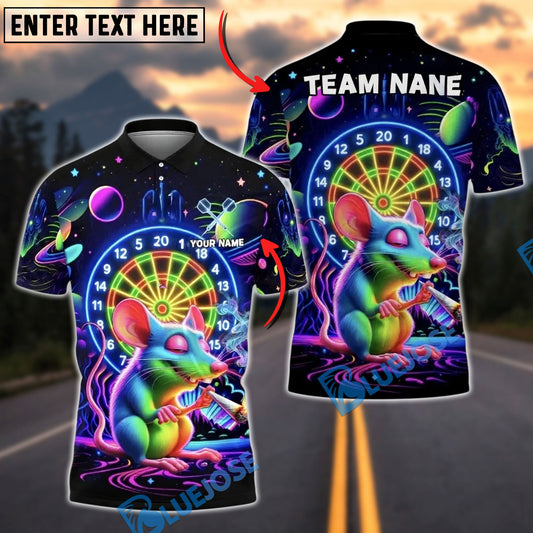 BlueJose Darts Neon Galaxy Mouse Smoke Dartboard Personalized Name, Team Name Unisex Shirt (4 Colors)