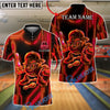 BlueJose Bowling And Pins Cartoon Neon Character Customized Name, Team Name 3D Shirt (4 Colors)