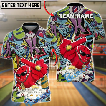 BlueJose Bowling Graffiti Street Art Character Customized Name, Team Name 3D Shirt (4 Colors)