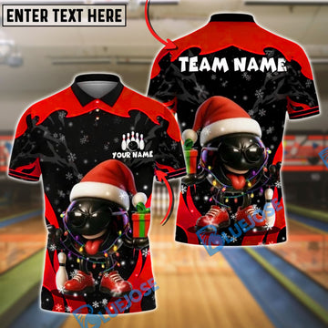 BlueJose Bowling And Pins Christmas Santa Funny Customized Name, Team Name 3D Shirt (4 Colors)