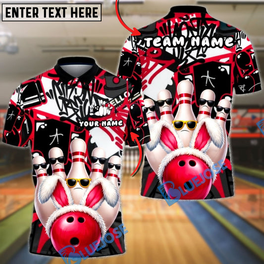 BlueJose Bowling & Pins Graffiti Bunny Pins Street Style Customized Name, Team Name 3D Shirt (4 Colors)
