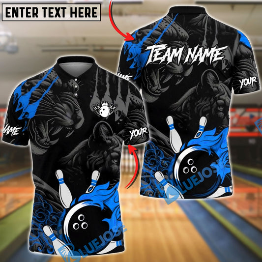 BlueJose Bowling & Pins Leopard Fireball Strike Power Art Customized Name, Team Name 3D Shirt (4 Colors)