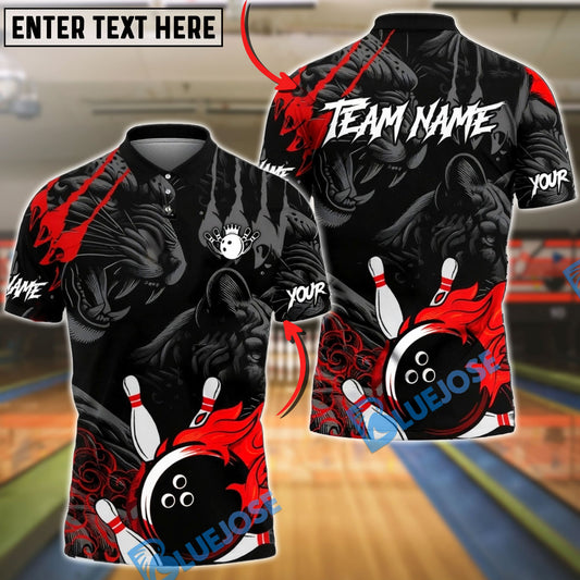BlueJose Bowling & Pins Leopard Fireball Strike Power Art Customized Name, Team Name 3D Shirt (4 Colors)