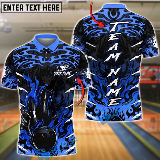 BlueJose Bowling & Pins Dark Flame Bowling Strike Style Customized Name, Team Name 3D Shirt (4 Colors)