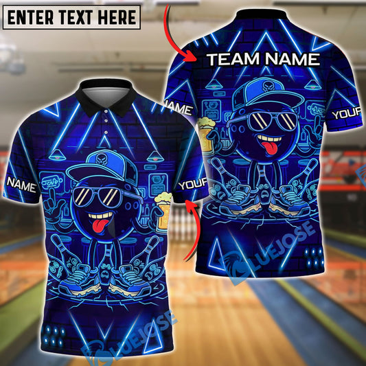 BlueJose Bowling & Pins Cyber Neon Bowling Graffiti Style Customized Name, Team Name 3D Shirt (4 Colors)