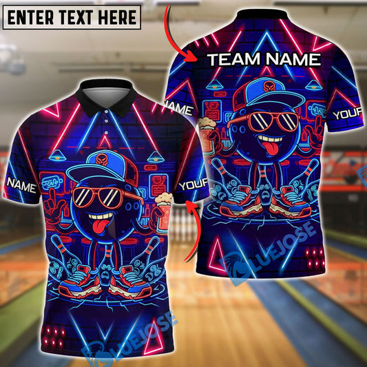 BlueJose Bowling & Pins Cyber Neon Bowling Graffiti Style Customized Name, Team Name 3D Shirt (4 Colors)