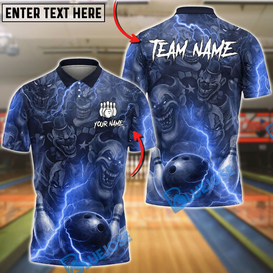 BlueJose Bowling & Pins Lightning Evil Face Clowns Customized Name, Team Name 3D Shirt (6 Colors)