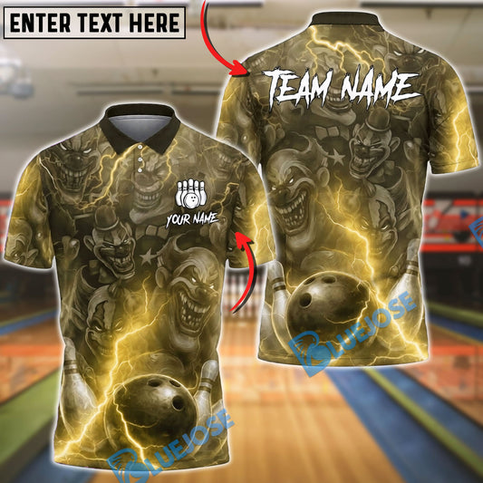 BlueJose Bowling & Pins Lightning Evil Face Clowns Customized Name, Team Name 3D Shirt (6 Colors)