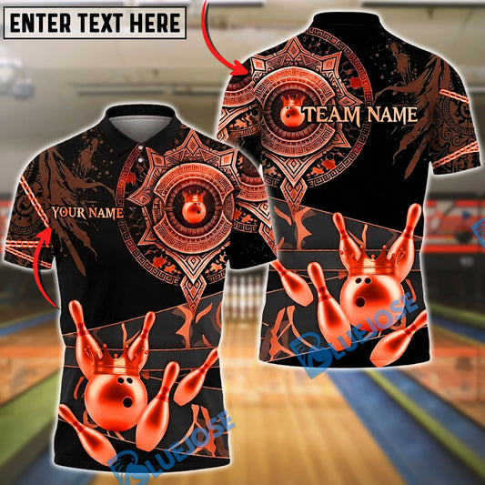 BlueJose Bowling & Pins Royal Gold Mandala Crown Customized Name, Team Name 3D Shirt (6 Colors)