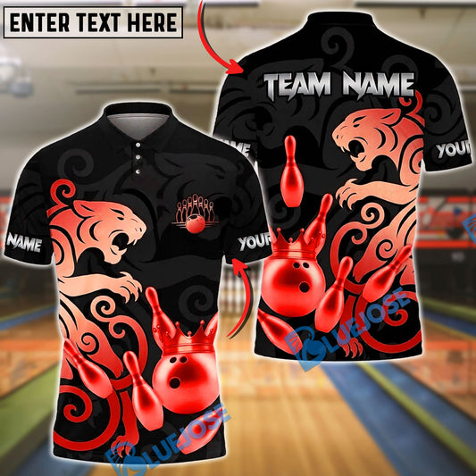 BlueJose Bowling & Pins Black Gold Panther Crown Customized Name, Team Name 3D Shirt (6 Colors)