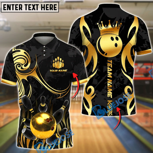 BlueJose Bowling & Pins Golden Crown King Luxury Style Customized Name, Team Name 3D Shirt (6 Colors)