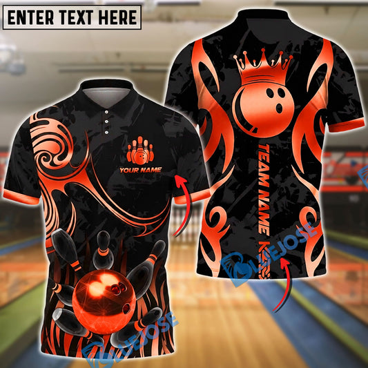 BlueJose Bowling & Pins Golden Crown King Luxury Style Customized Name, Team Name 3D Shirt (6 Colors)
