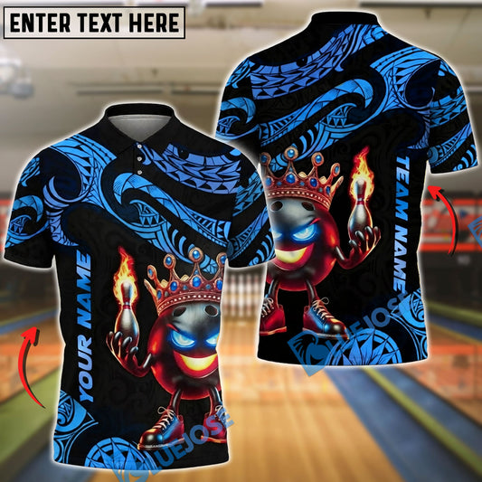 BlueJose Bowling & Pins Tribal Fire King Graphic Customized Name, Team Name 3D Shirt (4 Colors)